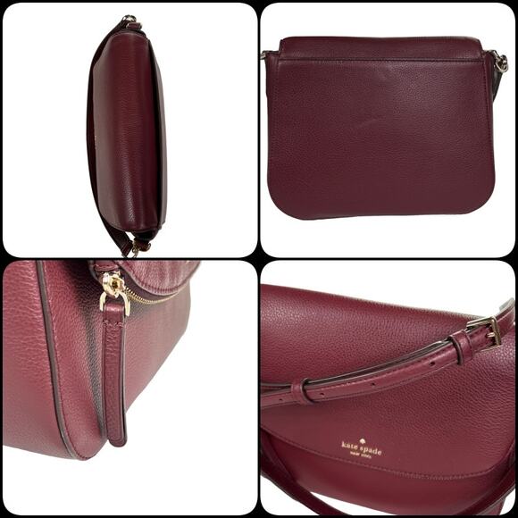 Kate Spade Jackson Shoulder Bag & Wallet Medium Flap Pebbled Leather Cherrywood - Picture 6 of 16